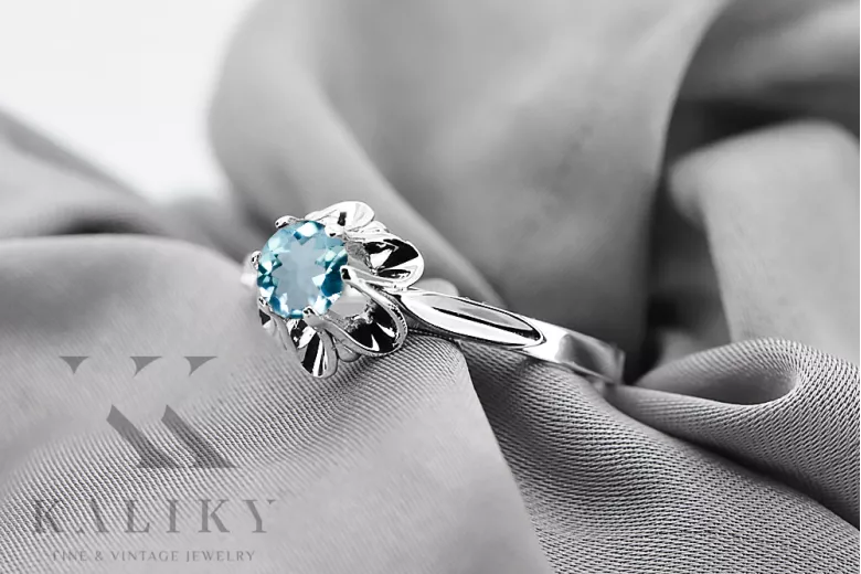 Klasický vintage Aquamarine Ring 925 Sterling Silver VRC004s
